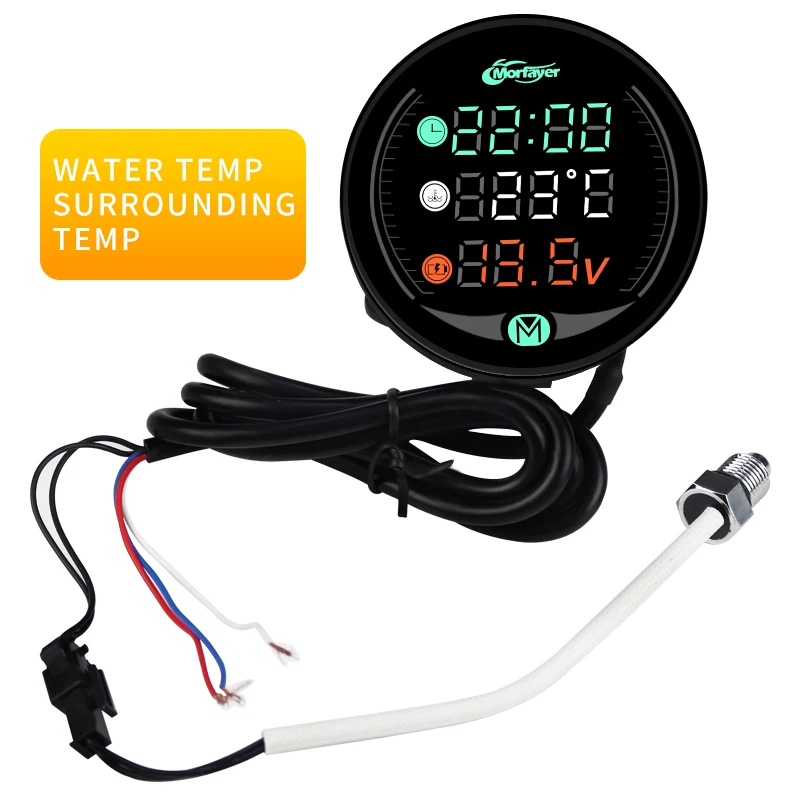 LED Motorcycle Meter With USB Charger Voltmeter Voltage Temperature Time