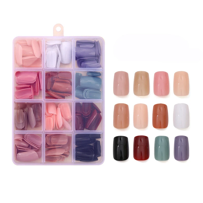 288pcs Solid Color Glossy False Nail Art Extension Tips Full Cover Press on Acrylic Nails Long Capsule Manicure Accessories