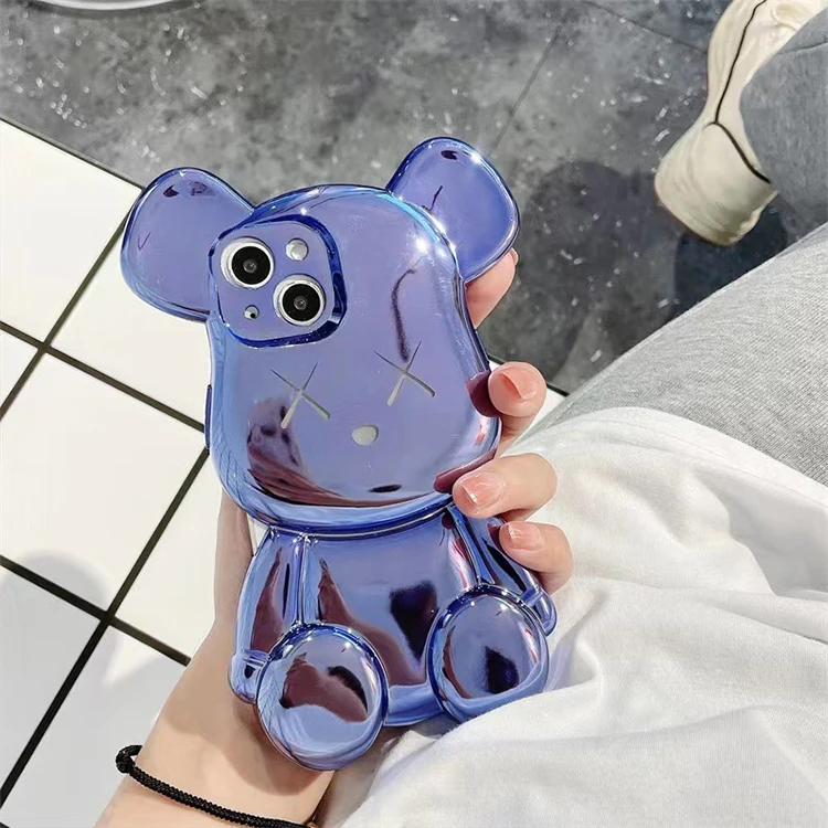 Luxury Electroplate 3d Bear Phone Case For Iphone 13 12 11 Pro Max Xs Xr Shockproof Silicone Mobile Phone Case Cover