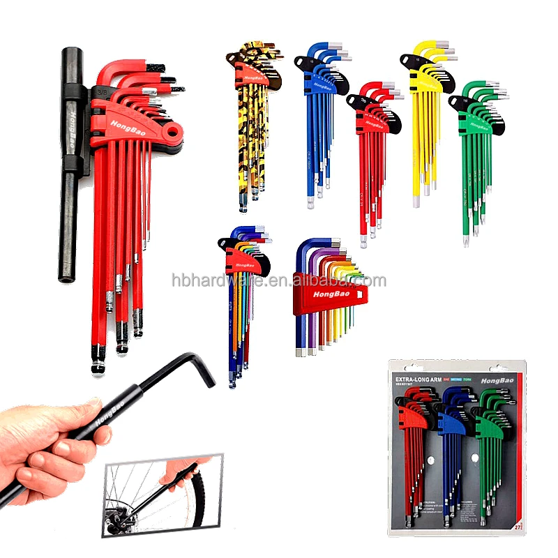 9/18 Piece Hex Key Allen Wrench Set SAE Metric Long Arm Ball End Hex Key Set in Plastic Box Color Packing Tool Industrial Grade