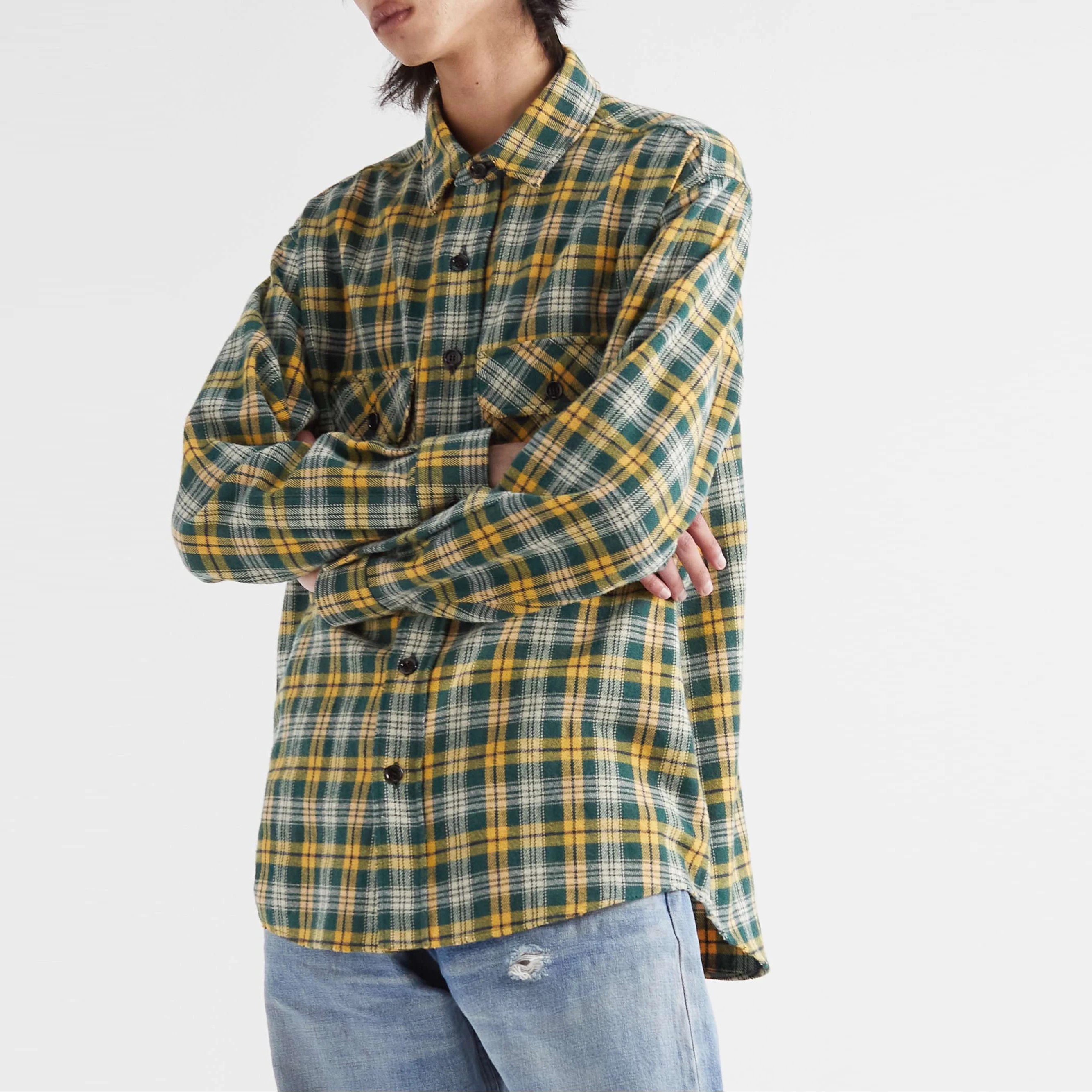 Wholesale Custom Logo Outwear Flannel Shirts Men Fashion Plaid Jacket Long Sleeve Button Down Plaid Flannel Shirt