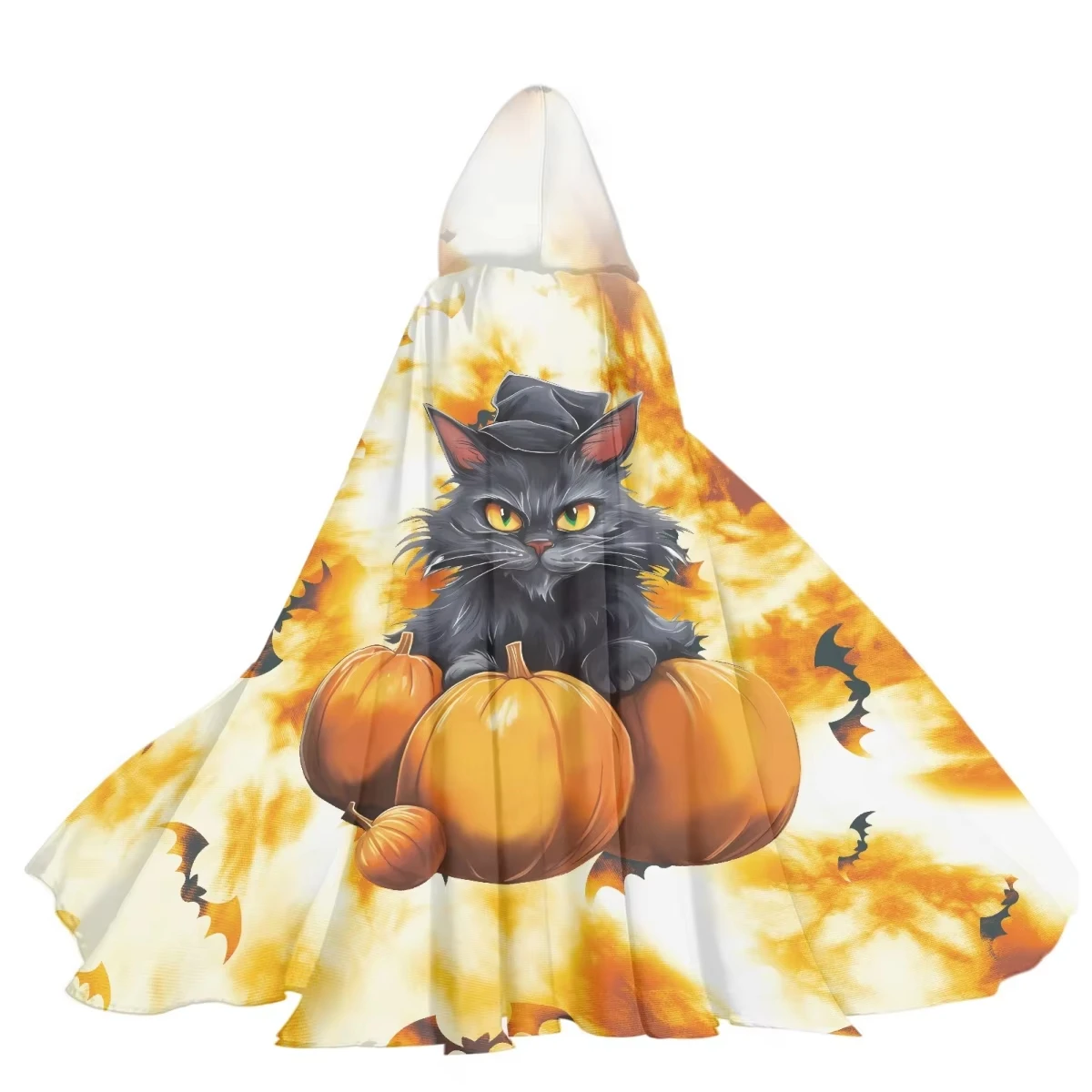 Quick custom shawl print black cat and pumpkin pattern adult Halloween cape to add festive atmosphere to Halloween