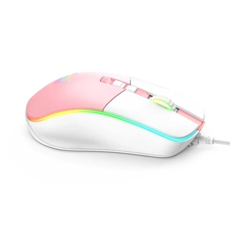 New ONIKUMA CW916 White Pink Wired Gaming Office Mouse 7 Key 6 Speed DPI Adjustment RGB Luminous Girl Computer Mouse