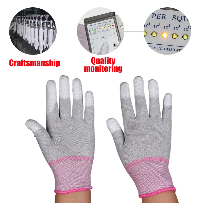 Esd-safe nylon knit gloves pu palm glove esd protection nylon carbon pu palm coated esd gloves