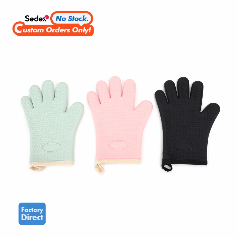 Heat And Slip Resistant Custom Silicone Kitchen Hand Oven Gloves Mitts For Oven Microwave Baking Hot Pot BBQ