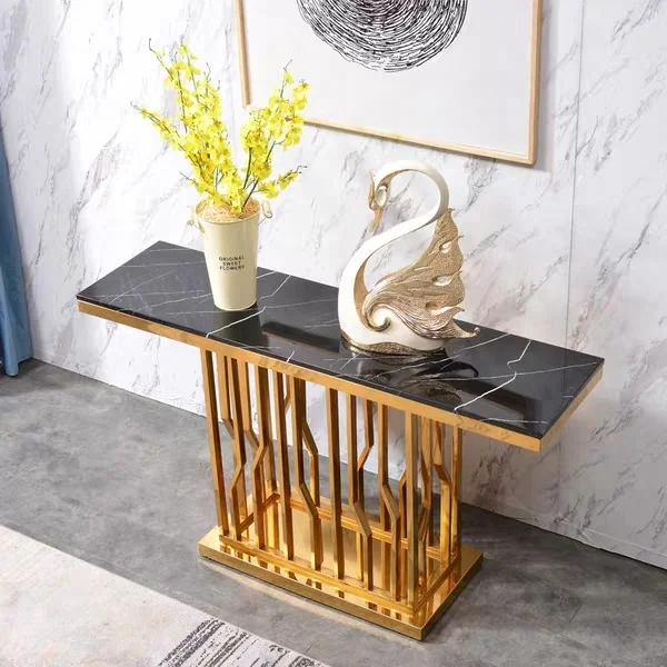 Home furniture modern gold finished steel frame with marble center coffee tea side table GD-ST016