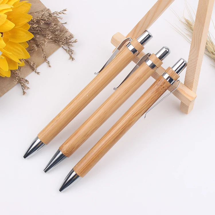 Recycled Click Eco Friendly Bamboo Pens With High Quality Personalized Promotional Wood Custom Logo Ball Point Ballpoint Gift