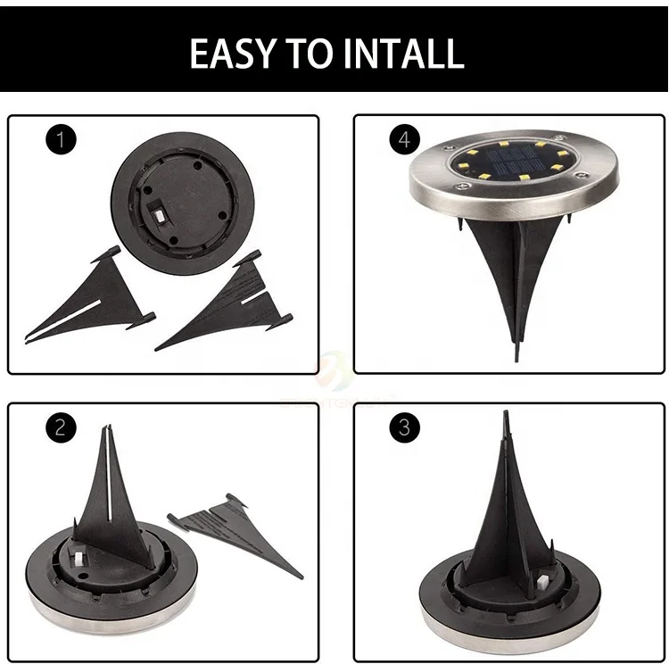 Hot Sale Smart Lawn Patio Stainless Steel 4 pack Solar Powered Disk Ground Light, Green Powered Outdoor 8 led Solar Garden Light