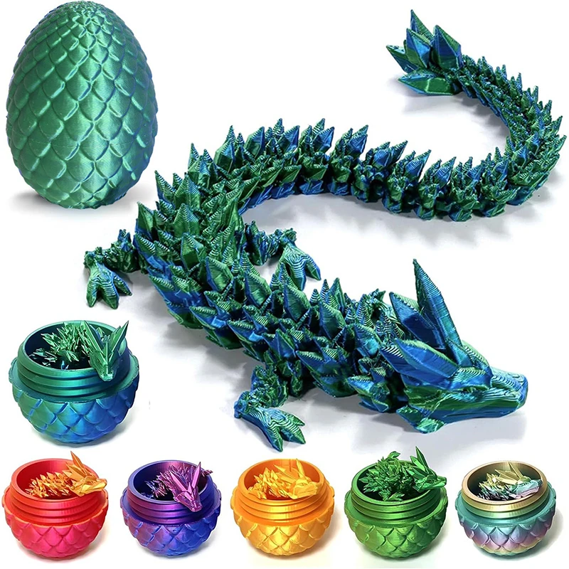 Creative 3D Printed Gem Articulated Dragon Rotatable Dragon Toys Mystery Dragon Egg Posture Joints Fidget Toy for Autism ADHD