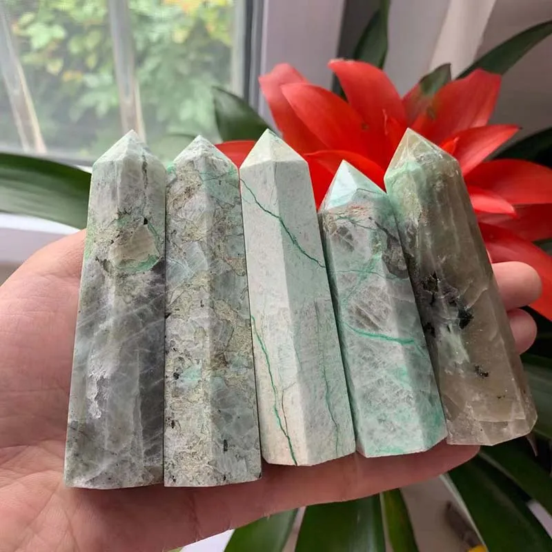 Wholesale Price High Quality Natural Green Moonstone Tower Crystal Stone Point For Healing