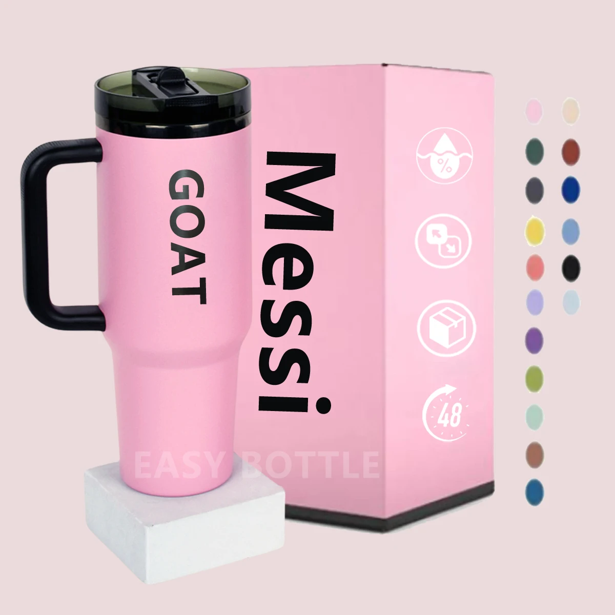 New Design 40oz 1200ml Stainless Steel Flip Straw Messi Pink Goat Tumbler With Leak Proof Flip Straw Lid And Removable Spout