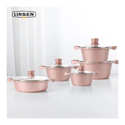 Pink Aluminum 304 Stainless Steel Kitchen Not Sticky Granite Cookware Set Marble Soup Pot With Lid Serving
