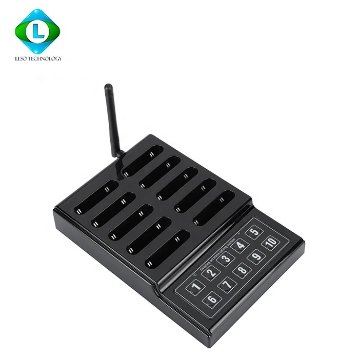 10 battery charging slots Wireless Pager System 3 Reminder Modes Restaurant Queuing Calling System 10 Pager 100-240V