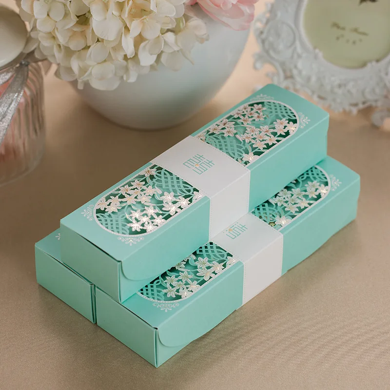 Blue Scroll Laser Cut Box Packed Wedding Invitation Card With Butterfly Knot Customized Marriage Wedding Decor Supplies