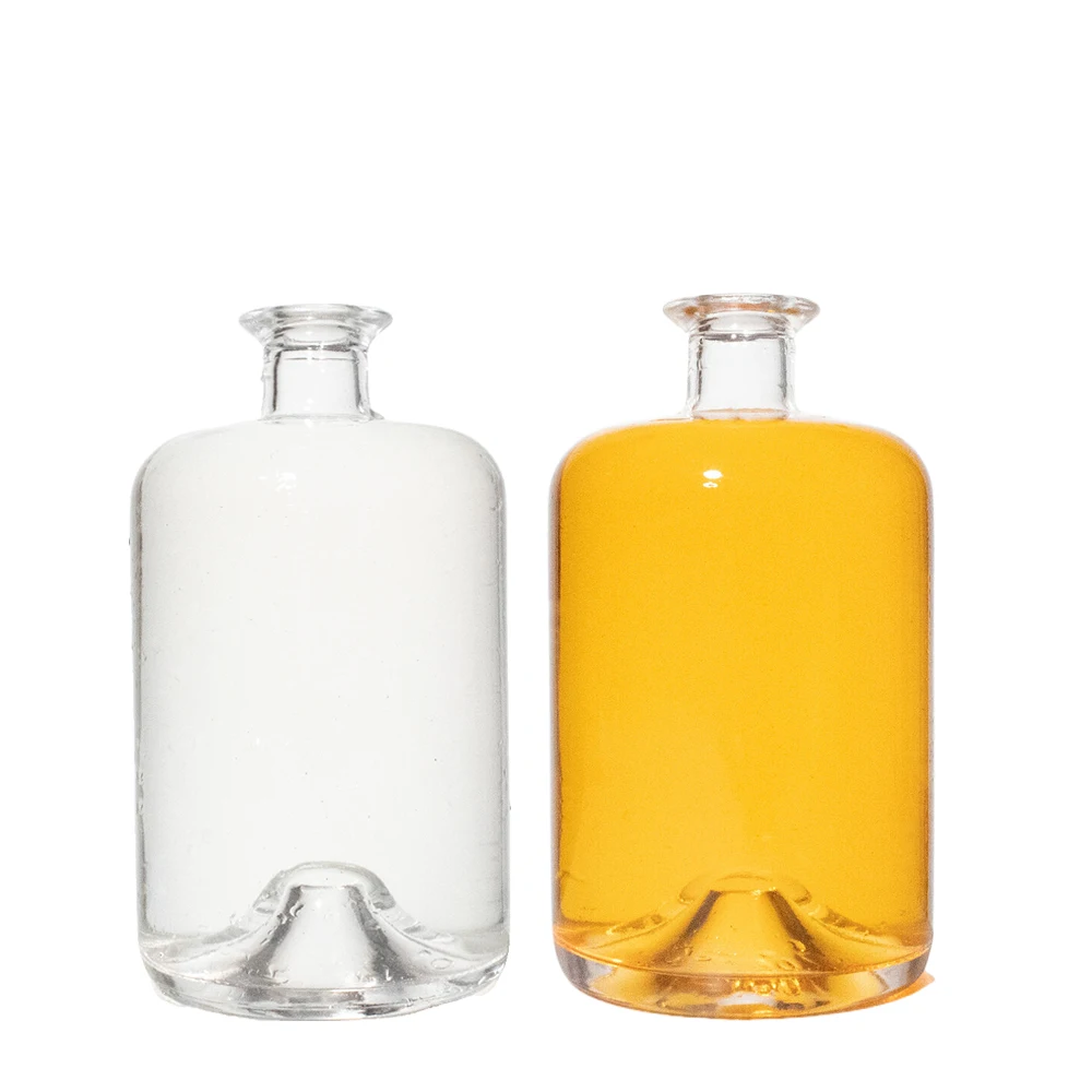 500ml 700ml 750ml round empty flint glass liquor wine gin Whisky Vodka tequila glass bottle with bottom recess