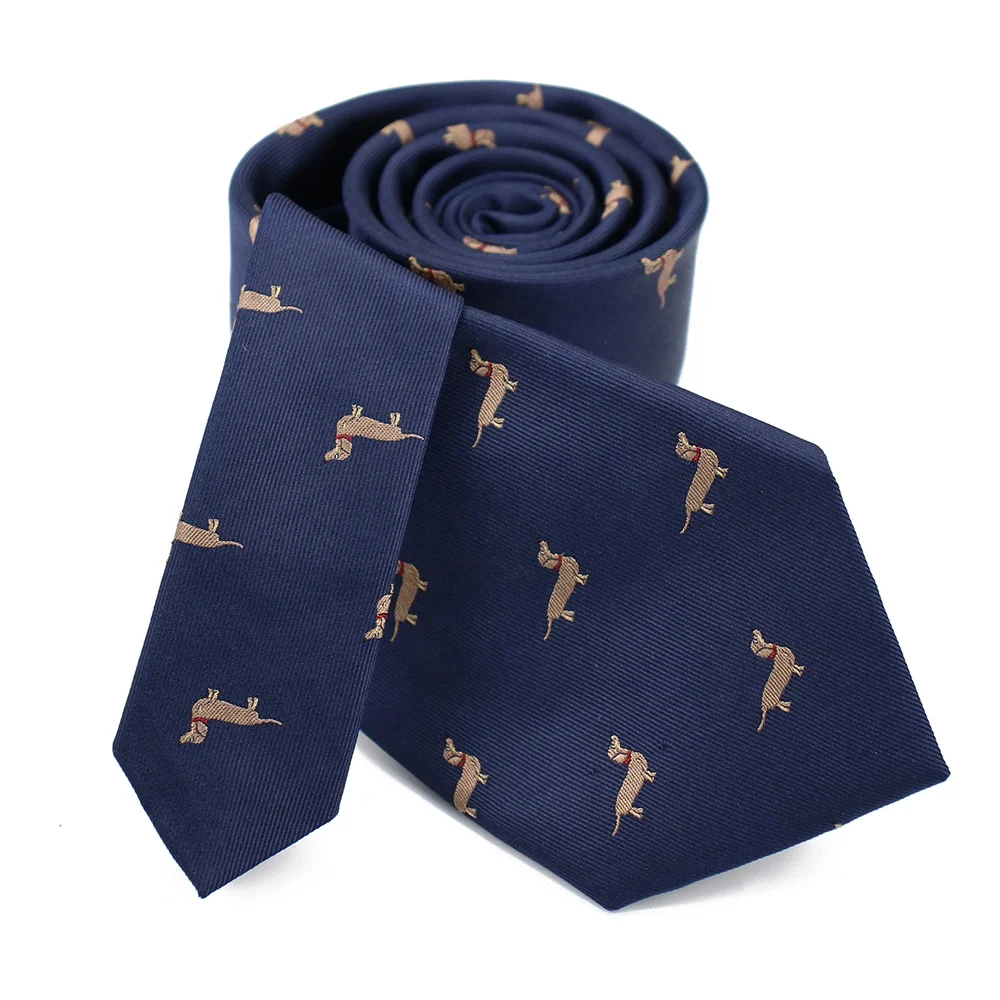 Модный индивидуальный дизайн с животными 100% шелк темно-синий Высококачественный галстук с вышивкой с логотипом опрокидной головкой