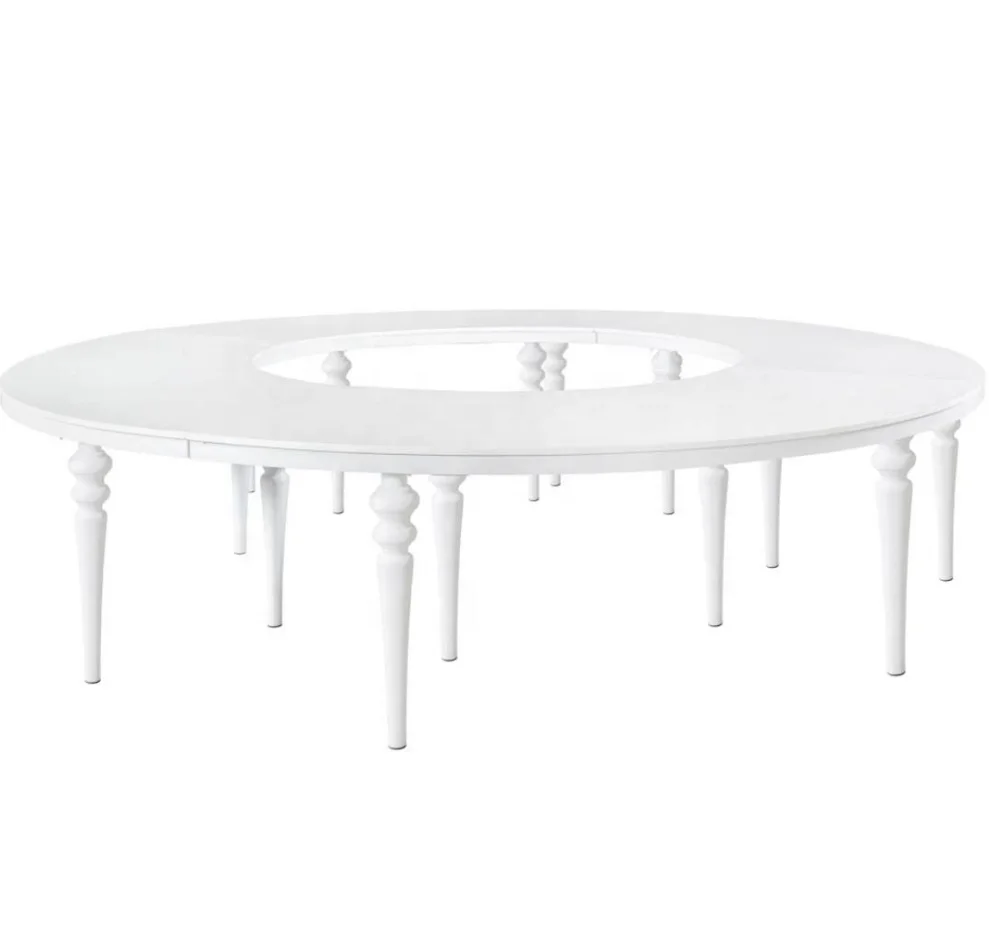 White color stainless steel s shape wedding dining furniture half moon table 340cm