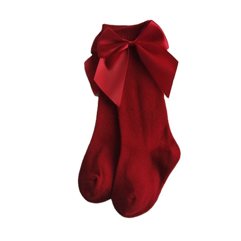 Autumn and Winter Mid-Length Bow Stockings for Kids Spanish Inspired Cotton Knitted Baby Socks