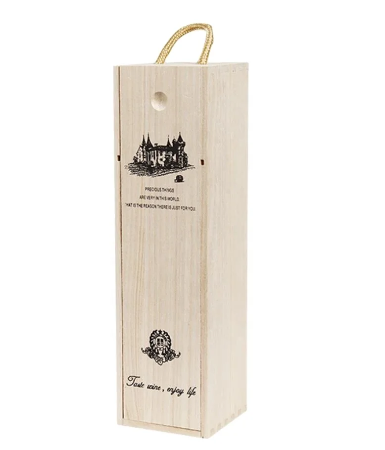 Wooden Wine Box - 2-Pack Single Wine Bottle Wood Storage Gift Box with Handle for Birthday Party, Housewarming, Wedding, Anniver