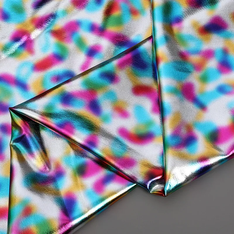 Free Sample Shiny Holographic Reflective Polyester Spandex Fabric for Swimwear