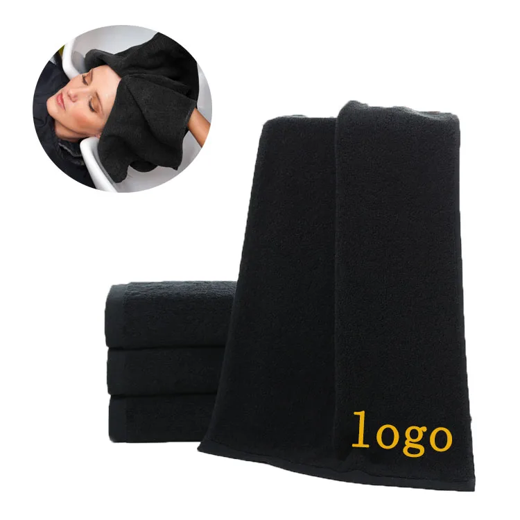 Оптовая продажа, индивидуальное хлопковое черное полотенце для отелей, спорта, спа-салонов, магазинов с логотипом, парикмахерское полотенце