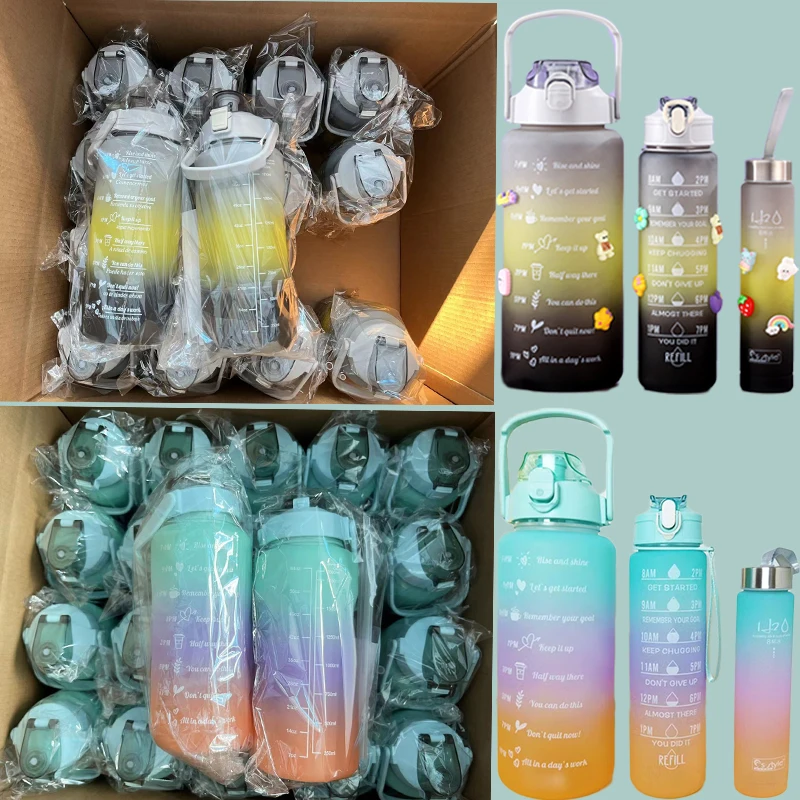 Wholesale 2000ml 900ml 500ml 3pcs Set Gradient Plastic Water Bottle Portable Frosted 2l Plastic Water Bottles