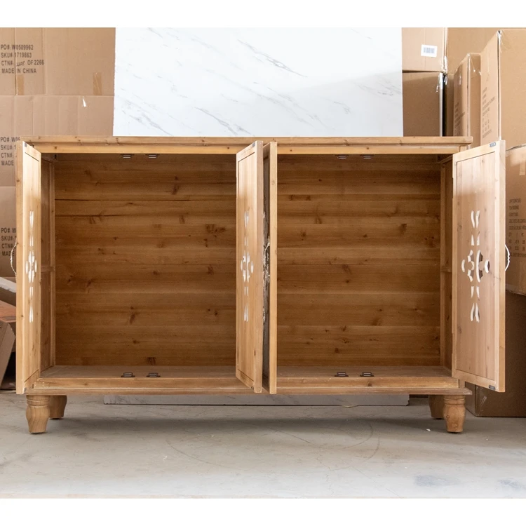 Innova French Country Vintage Rustic Style Kitchen Dining Room Living Room Furniture Wooden Storage Cabinet with 3 White Doors