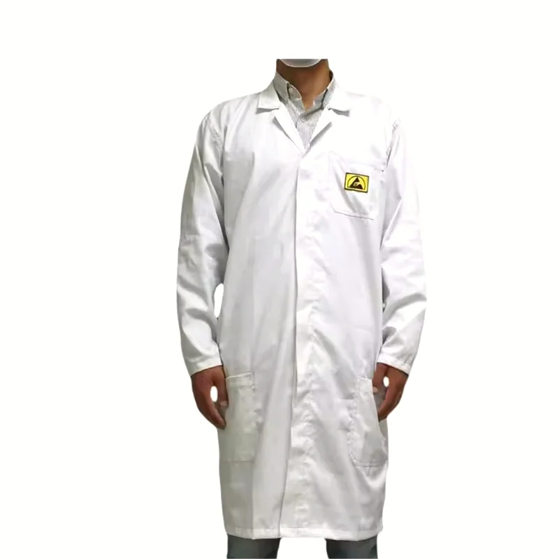 ESD Lab Coat with Lapel Collar Knee Length Anti-Static Jacket ESD Garment Smock