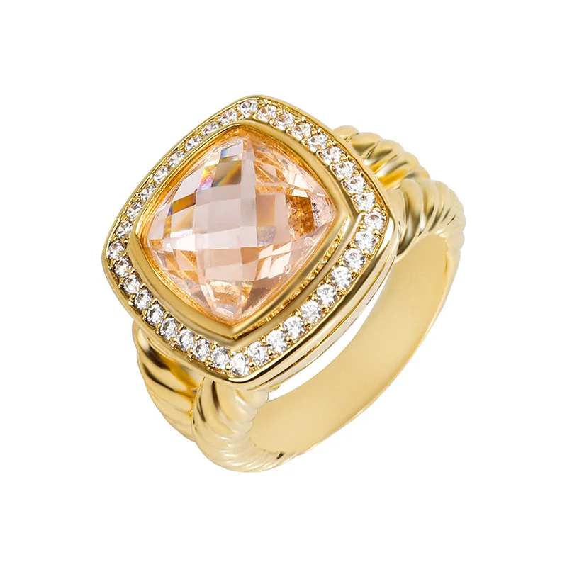 High Quality European And American Popular Jewelry David iyurmansCable Newline Retro Ring Color Square Zircon Wholesale