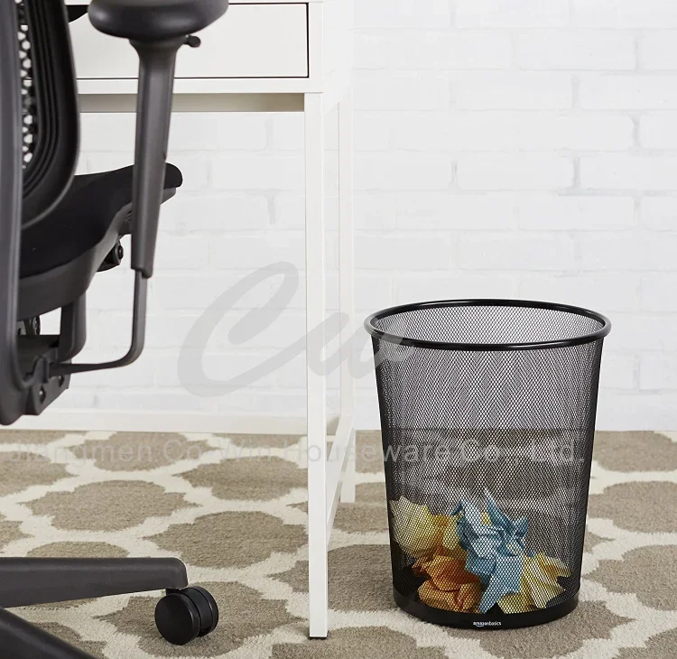 Paper Basket Trash Bin Round Metal Mesh Waste Bins Dustbin Wastebasket Garbage Bin Trash Can