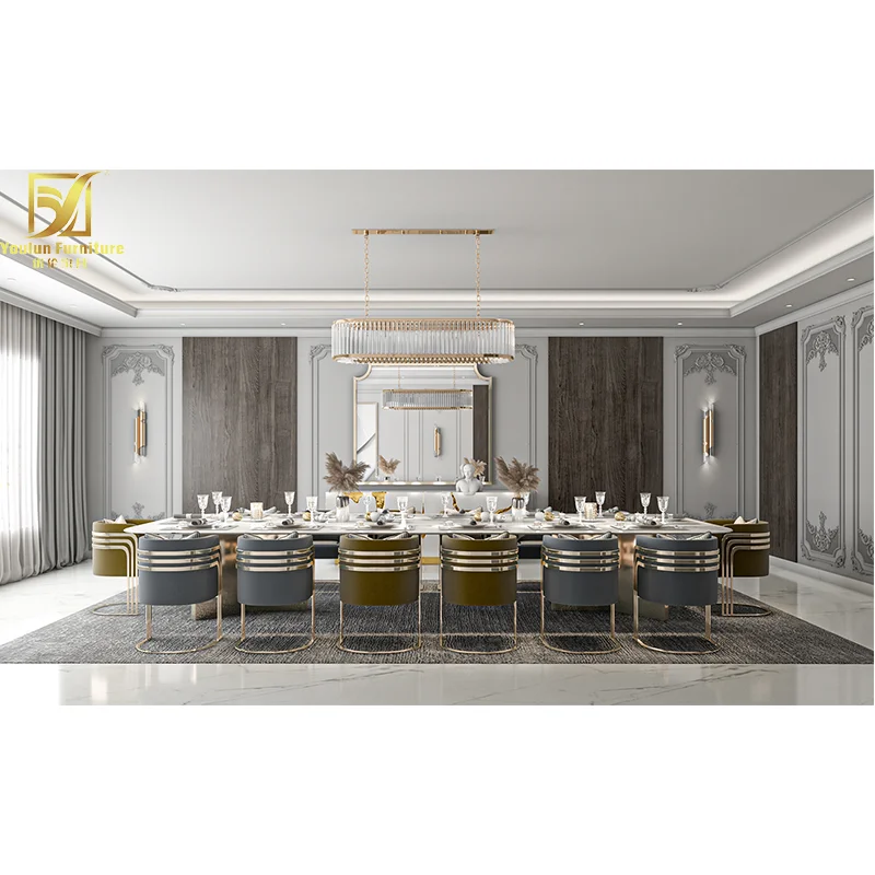 nano white synthetic italian 14 people tile marble top dining table set luxury with 12 chairs