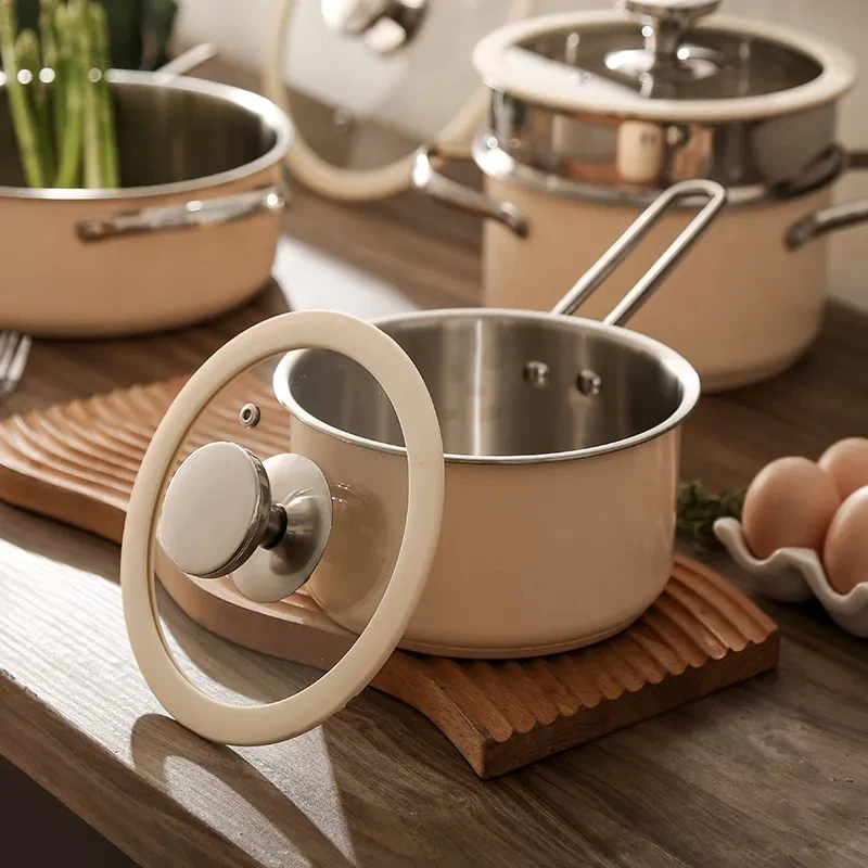 Kitchen Stainless Steel 304 Soup Sauce Pot Cook pots and pans Ceramic Paint Stainless Steel Cooking Pot Sets with Glass Lid