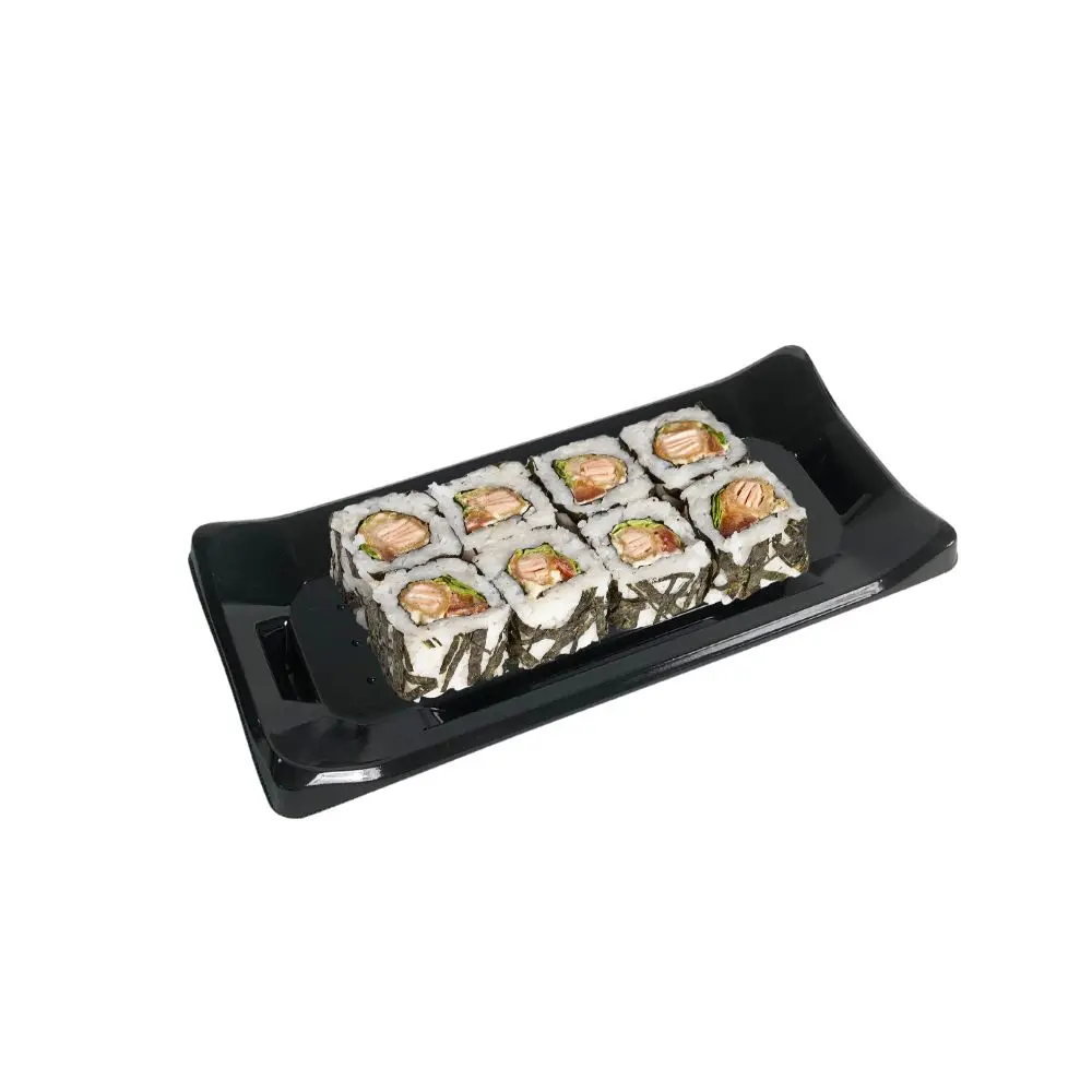 Wholesale customizable Plastic Takeaway Food Packaging Container Black Food Grade Disposable Sushi Boat