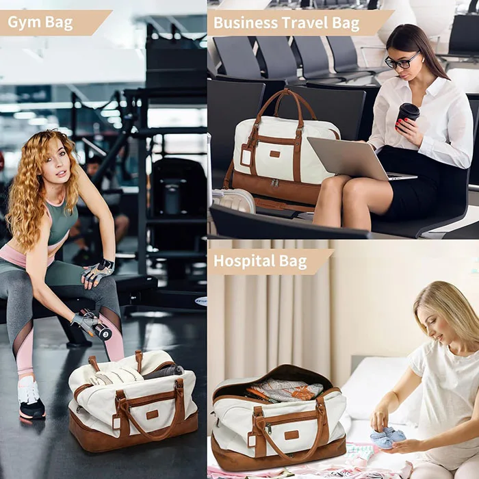 Weekender Bags Large Overnight Bag Carry on Shoulder with Shoe Compartment Weekend Leather Duffel Bag for Travel Business Gym