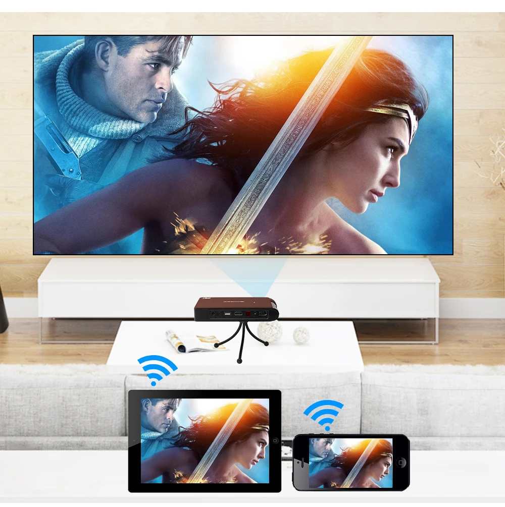  Карманный мини-проектор 3D WiFi DLP со светодиодной лампой батарея 8400 мАч 4K