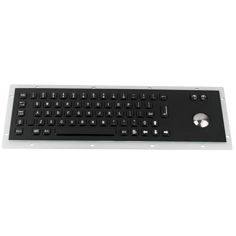 Black metal computer keyboard with trackball