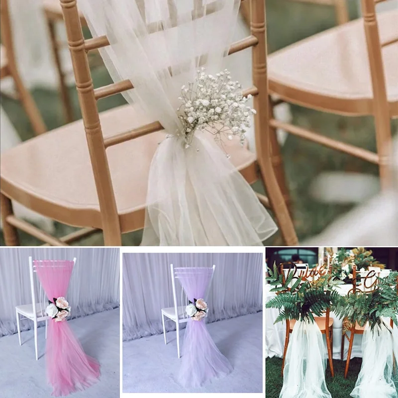 Wholesale Shining Romantic Design Wedding Decoration Pink Tulle Mesh Chair
