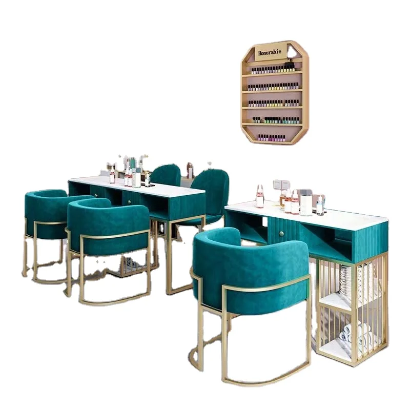 
Wholesale Factory Hot Sale Marble Nordic Style Nail Table Double Metal frame Salon Furniture Nail Tech Table 