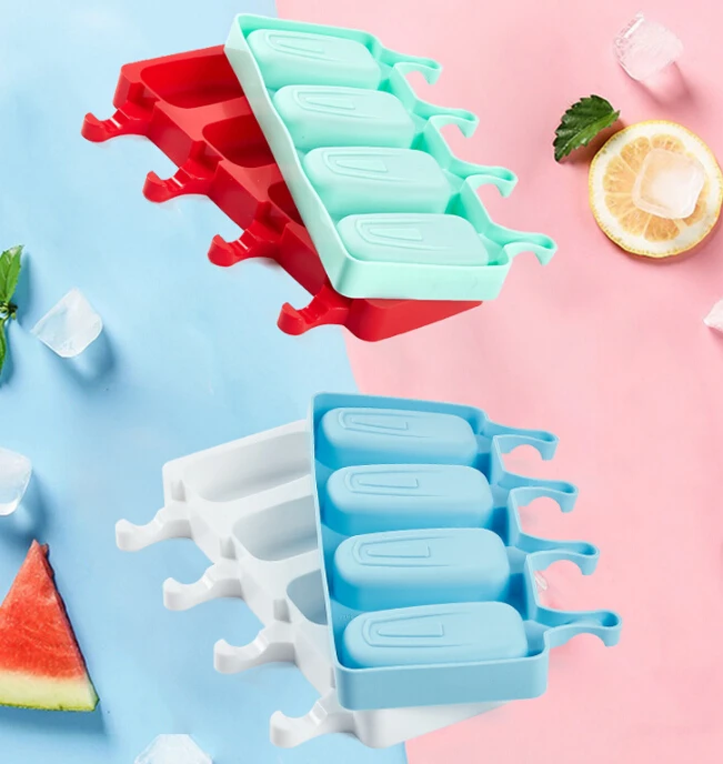 Amazon Hot Sale 4 Cells Silicone Popsicle Ice Cream Mold with Stick
