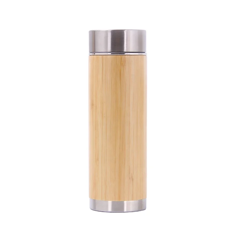 450ml Natural Stainless Steel Bamboo Vacuum Insulated Bamboo Thermos Tumbler With Tea Infuser