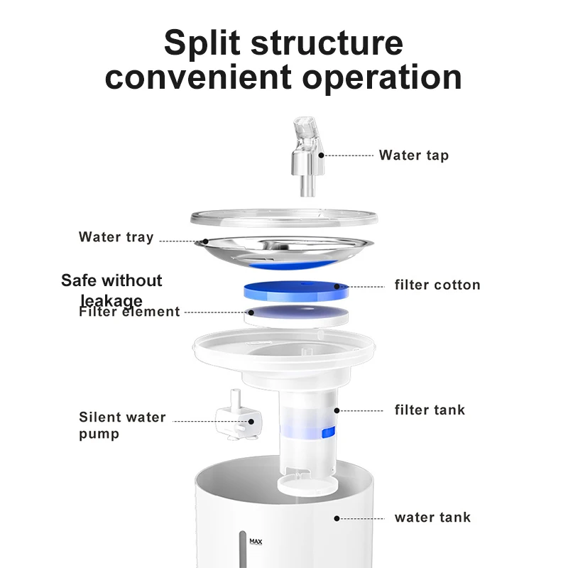 Stainless Steel Bowl Adjustable Water Flow Pet Fountain 2.6L Cat Water Bowl Automatic Fountain For Cat And Dog