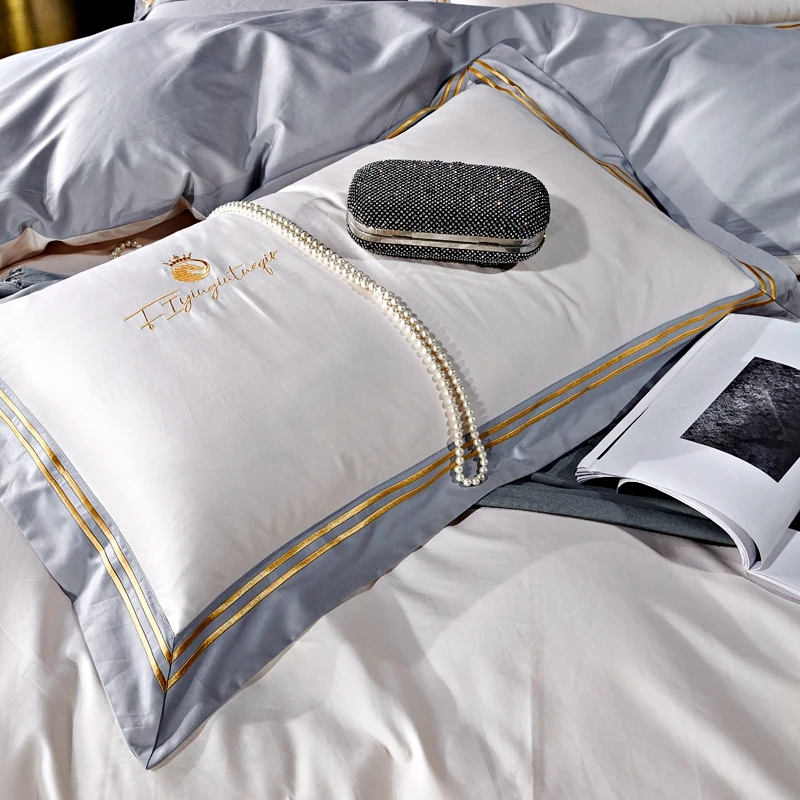 Luxury King size 600TC 5star white hotel linen bedding set bed sheet set