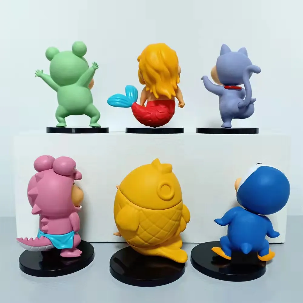 2023 New 6pcs/Set of Crayon Shinchan Anime Figure Frog Penguin Snapper Cat Mermaid Transformation Shinchan