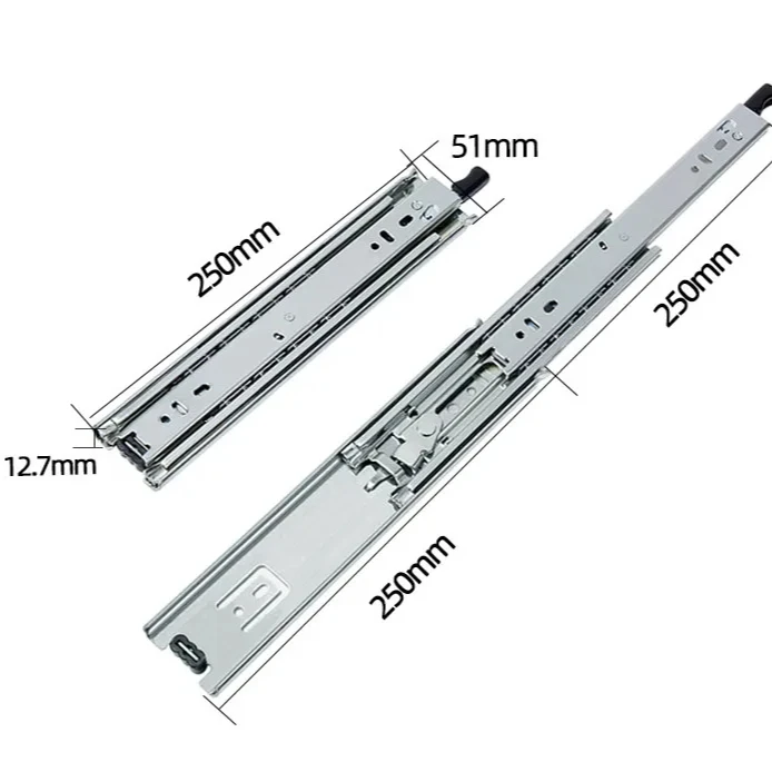 53mm Full Extension Heavy Duty Telescopic Drawer Slides Rails Ball Bearing Locking Drawer Slide