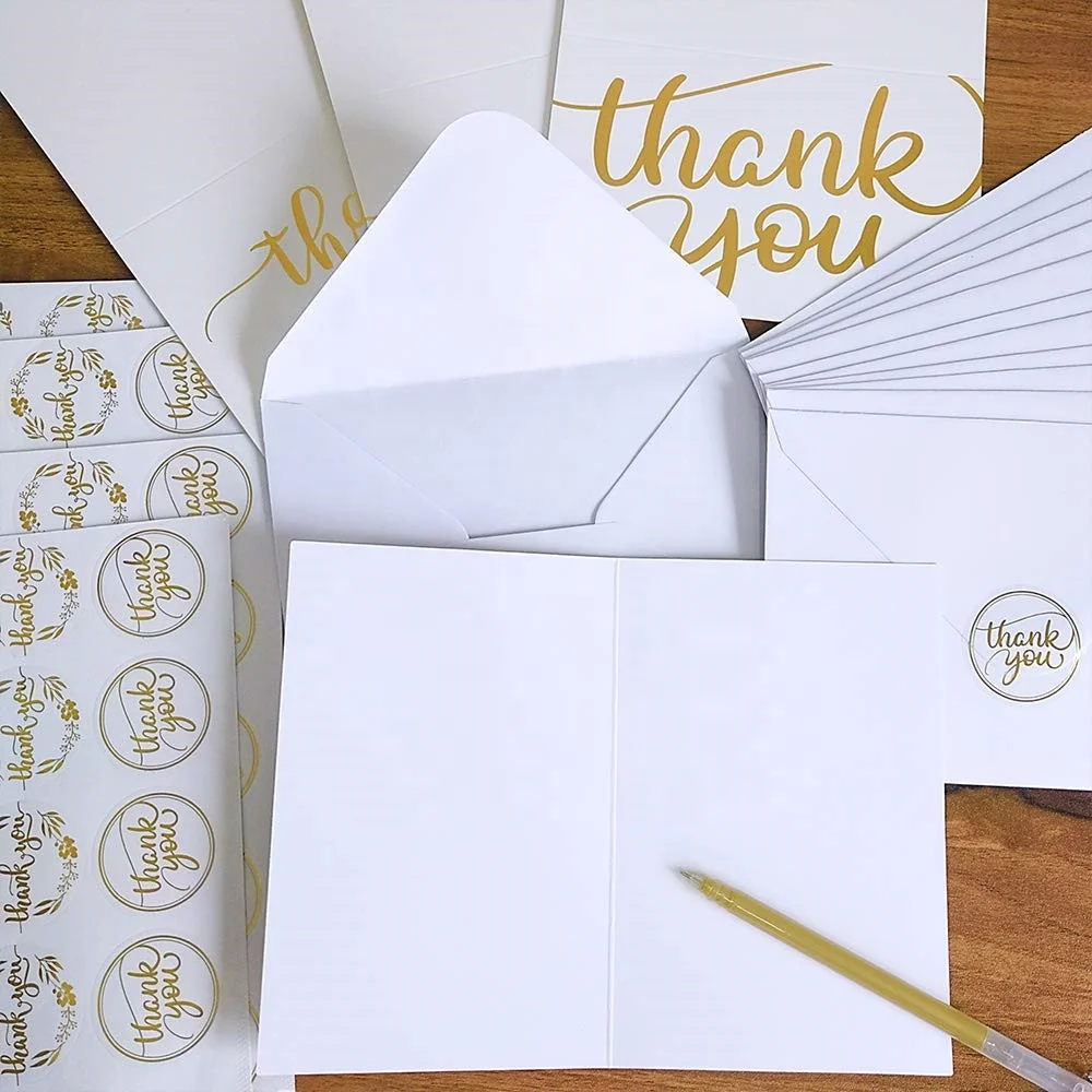 Custom Gold Foil Thank You Cards Bulk with Envelopes Stickers 3 Designs Blank Thank You Notes Greeting Cards 4x6 inches