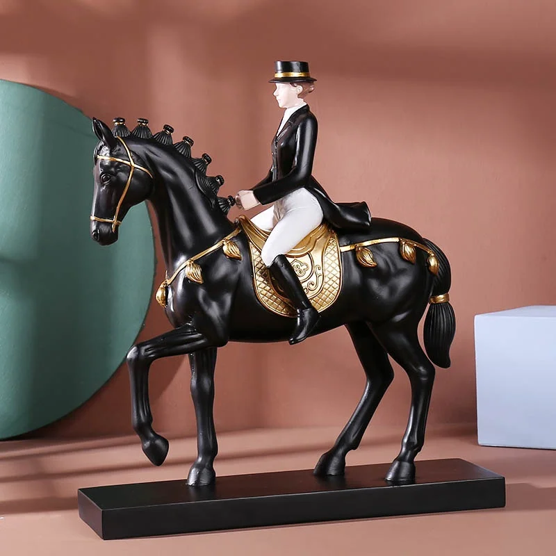 Nordic horse decor statue sculpture knight statue riding a resin horse sculpture home office hotel club desktop decor gifts