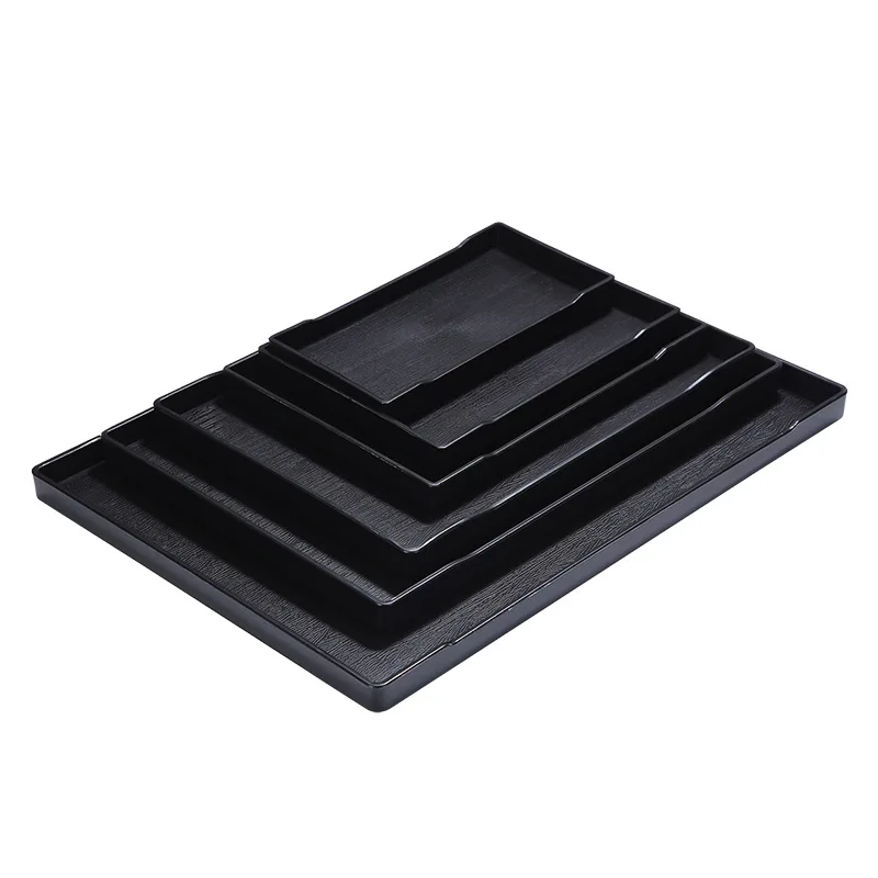 Restaurant Durable Wooden Texture Anti Slip Plastic food tray Black White Waterproof  Tray For Hotel