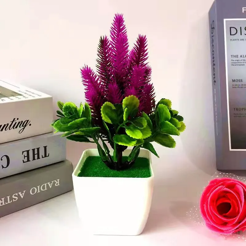 YIWAN Wholesale Bonsai Potted thorn grass Multi Shape Lifelike Green Outdoor Home Decoration Plastic Bonsai Artificial Plants