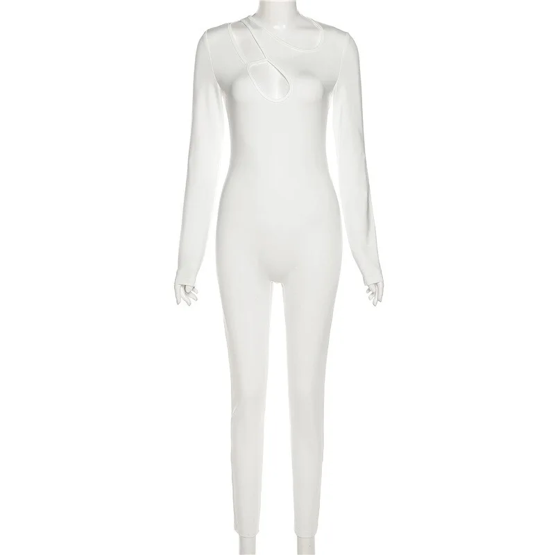Solid Unique Cut Out Jumpsuit Women Sexy Fashion Long Sleeve Cleavage Zipper Body-Shaping Rompers Streetwear Overall 2022