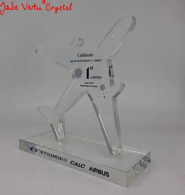 Jadevertu Plane model  Customized glass plaque Award Trophy  Annual ceremony Souvenir Gift Acrylic plane personalize